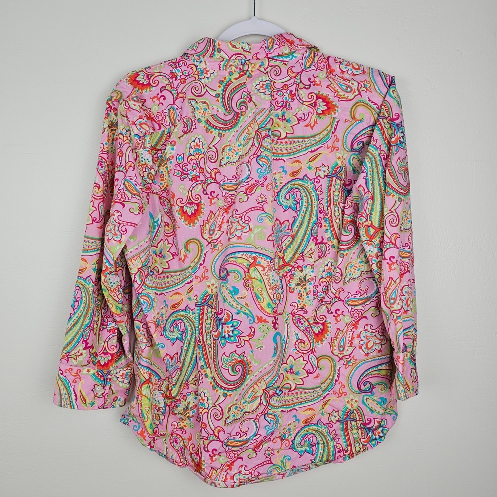 Chaps Button Down Shirt Womens L Pink Paisley Classics Cotton Long Sleeve G282 - Picture 4 of 7